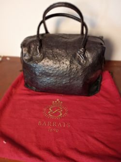 Authentic BARRATS 1890 Genuine Ostrich Leather Top Handle Bag / Satchel – Black