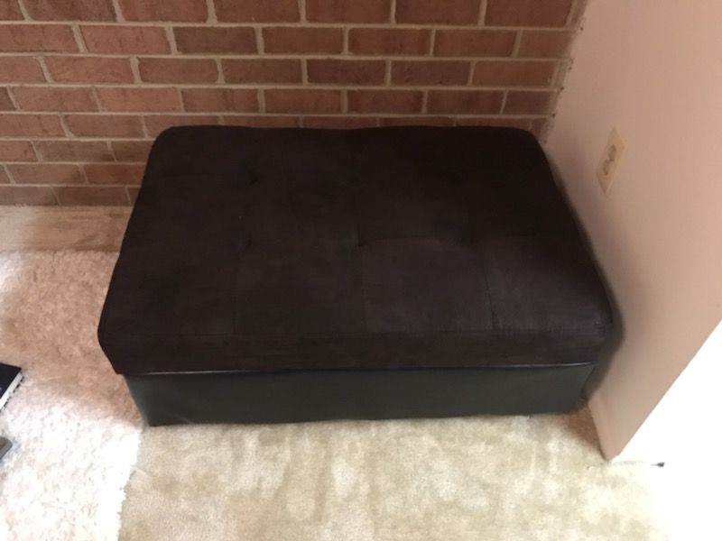 Square black leather ottoman with storage