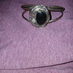 Vintage Sterling Silver Black Onyx Cuff Bracelet 