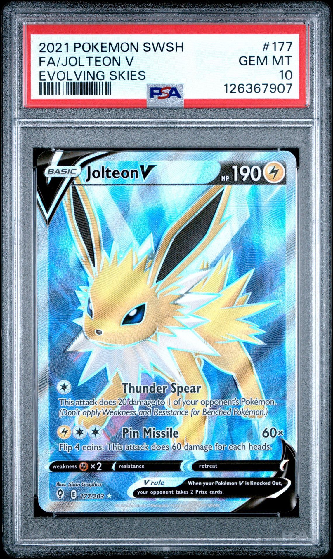 2021 POKEMON SWORD & SHIELD EVOLVING SKIES #177 FULL ART/JOLTEON V PSA 10