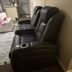 Leather Manual Reclining Living Room Sofa