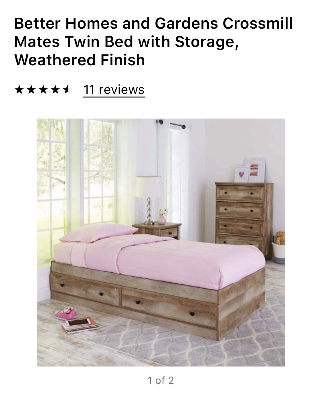 2 Better Homes and Gardens Crossmill Mates Twin Bed with Storage, Weathered Finish