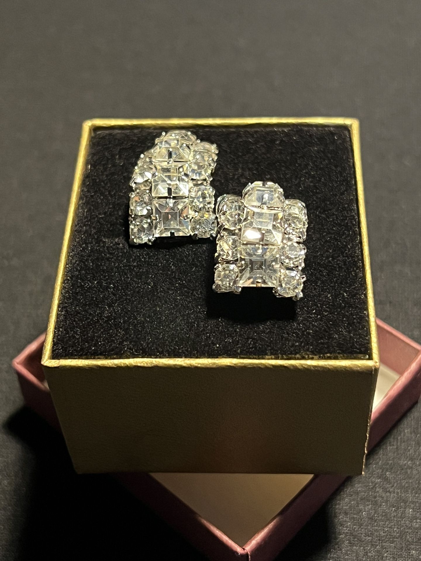 This Is A Pair Of Vintage Clip-On Rhinestone Earrings, Featuring Baggette And Round Rhinestone Accents In A Silver-Tone Setting