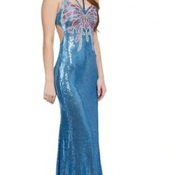 Blue Sequin Butterfly Prom/Evening Dress