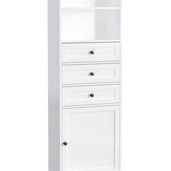 As is Tall Storage Cabinet with 3 Drawers and Adjustable Shelves for Bathroom, Study, Office
