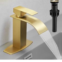 Hoimpro Brushed Gold Waterfall Spout Single Hole