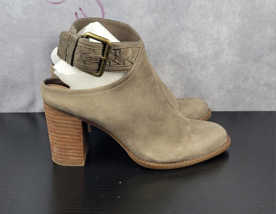 Aldo Adraynia Womens sz 8.5 Taupe suede ankle strap buckle block heel bootie