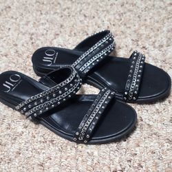 JLO Jennifer Lopez Black Studded Sandals