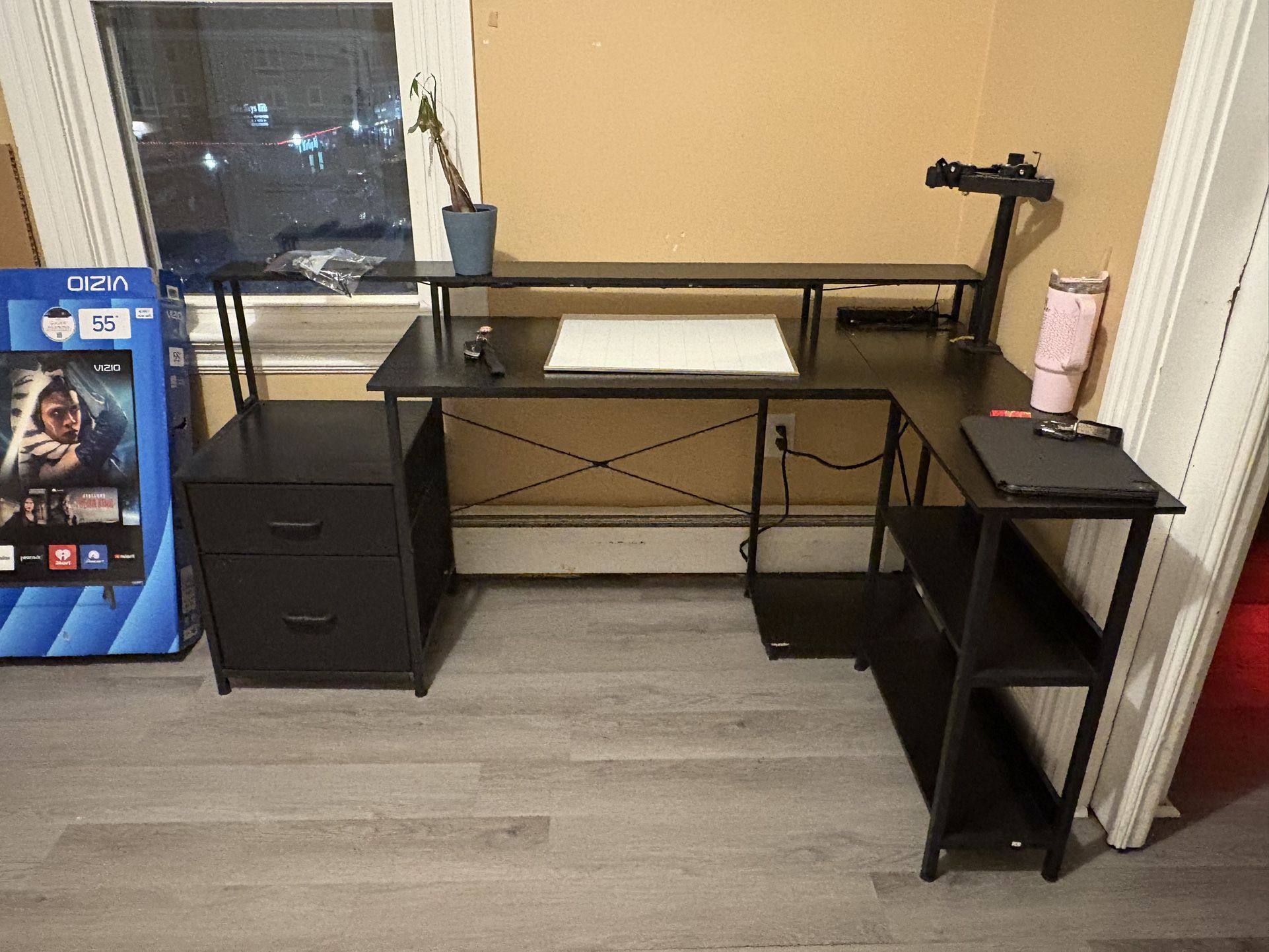 L SHAPPED DESK. With Lights And Outlets