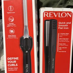 Both new! Revlon Perfect Heat Curling Iron RV053CP4 1/2" Ceramic Barrel & Revlon RVST2043 1" Ceramic coated flat iron hair, straightener located off L
