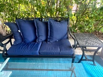 Outdoor sofa, 2 arm chairs, 2 side tables