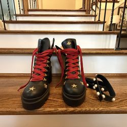Gucci Bee Accent Leather Combat Boots – Size 9 – Excellent Condition