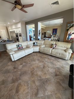 Cream Leather 3-Piece Sectional Sofa