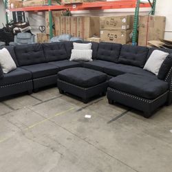 9pc BLACK ASH GREY (NAIL HEAD) SECTIONAL COUCH MODULAR SET!!!!!!