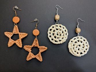 2 pairs Woven Rattan Dangle Earrings