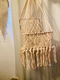Handmade Macrame hanging swing cream