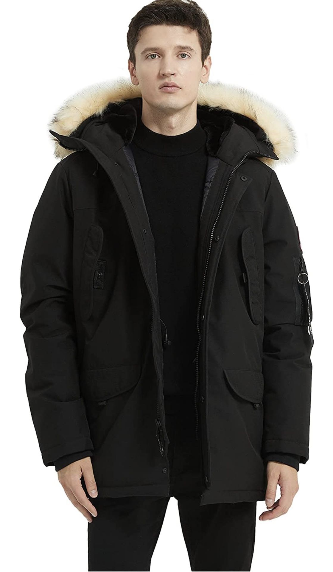 PUREMSX Mens Winter Jacket, Men's Insulated Down Parka, Fur Hooded Windproof Winter Jacket