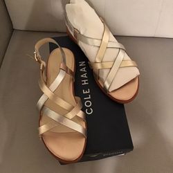 New COLE HAAN gold rose silver strappy sandals