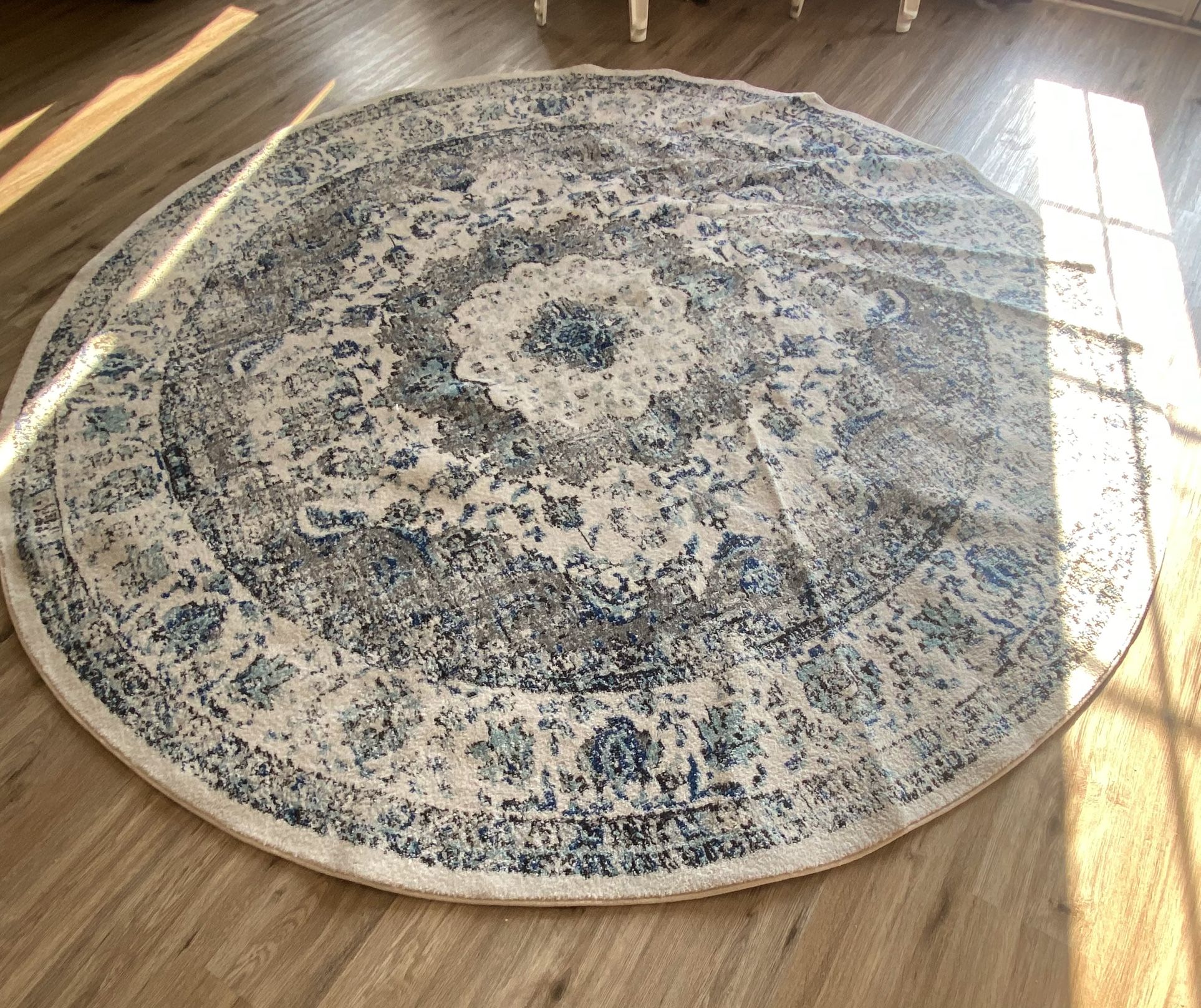 White And Blue Circular Rug