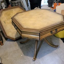 Antique Leather Top Octagonal Tables