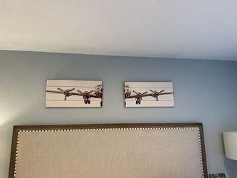 Vintage Airplane Wall Art Panels Set of 2