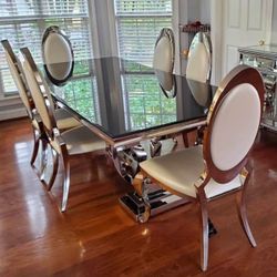 Elegant Glass Top Dining Table Set – Perfect for Stylish Dining Spaces! 🛋️ Visit us at BetterHomeFurnitures.com for More Exclusive Deals!