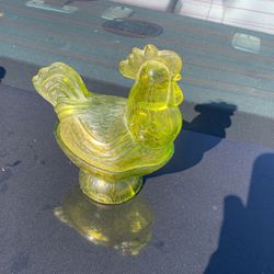 Antique Green Glass Rooster Hen On Nest 