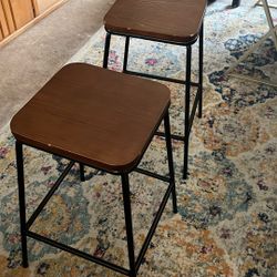 Wood SEAT And Metal Frame  Kitchen Stools 