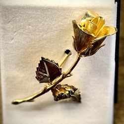 🌹 Vintage USMC Gold Rose Brooch, Excellent Condition! 🇺🇸