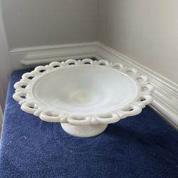 Vintage Anchor Hocking Old Colony Milk Glass Pedestal With Lace Edge 