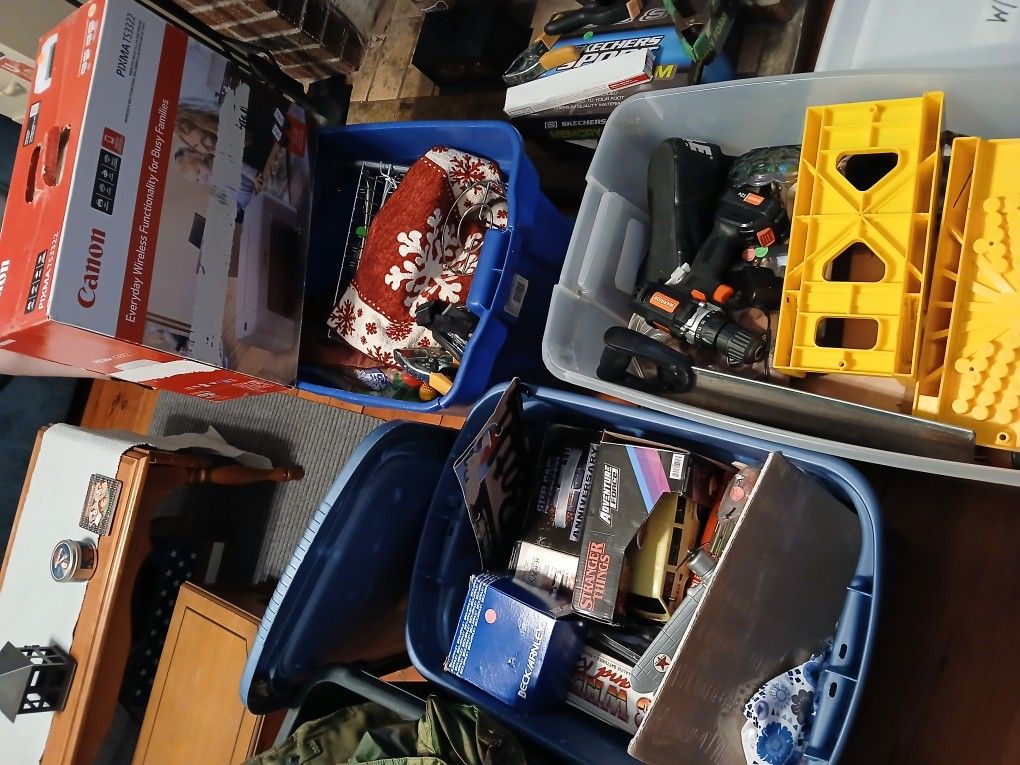 5 Bins Full Of Yard Sale Things