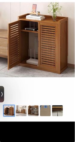 Bamboo Router Storage Cabinet with Louvered Doors