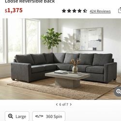Mathers Slate Grey Fabric 125" 2 Piece L-Shaped Sectional with Right Arm Facing Sofa