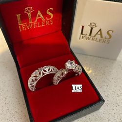 New 18k White Gold Wedding Ring Set 