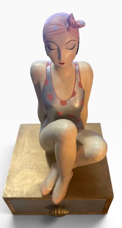 Retro 1020's Bathing Beauty Girl Colorful Suit Beach Statue 11.5”
