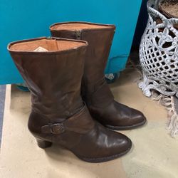Born Brown Leather Mid Calf Boots Size 10