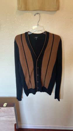 Express long sleeve button black/brown stripe size small