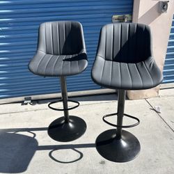 Set of 2 Modern Bar Stools – Adjustable Height Swivel Chairs