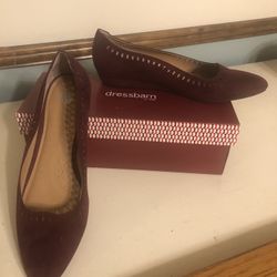 DressBarn Burgundy Velvet Wedged Slip Ons  Never Worn