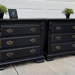(2) Gorgeous Black Large 3-Drawer Solid Wood Night Stands  