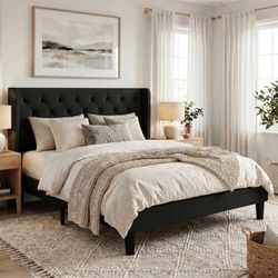 Queen Size Black Upholstered Bed Frame  ✨ Elegant • Soft • Comfortable • Sturd