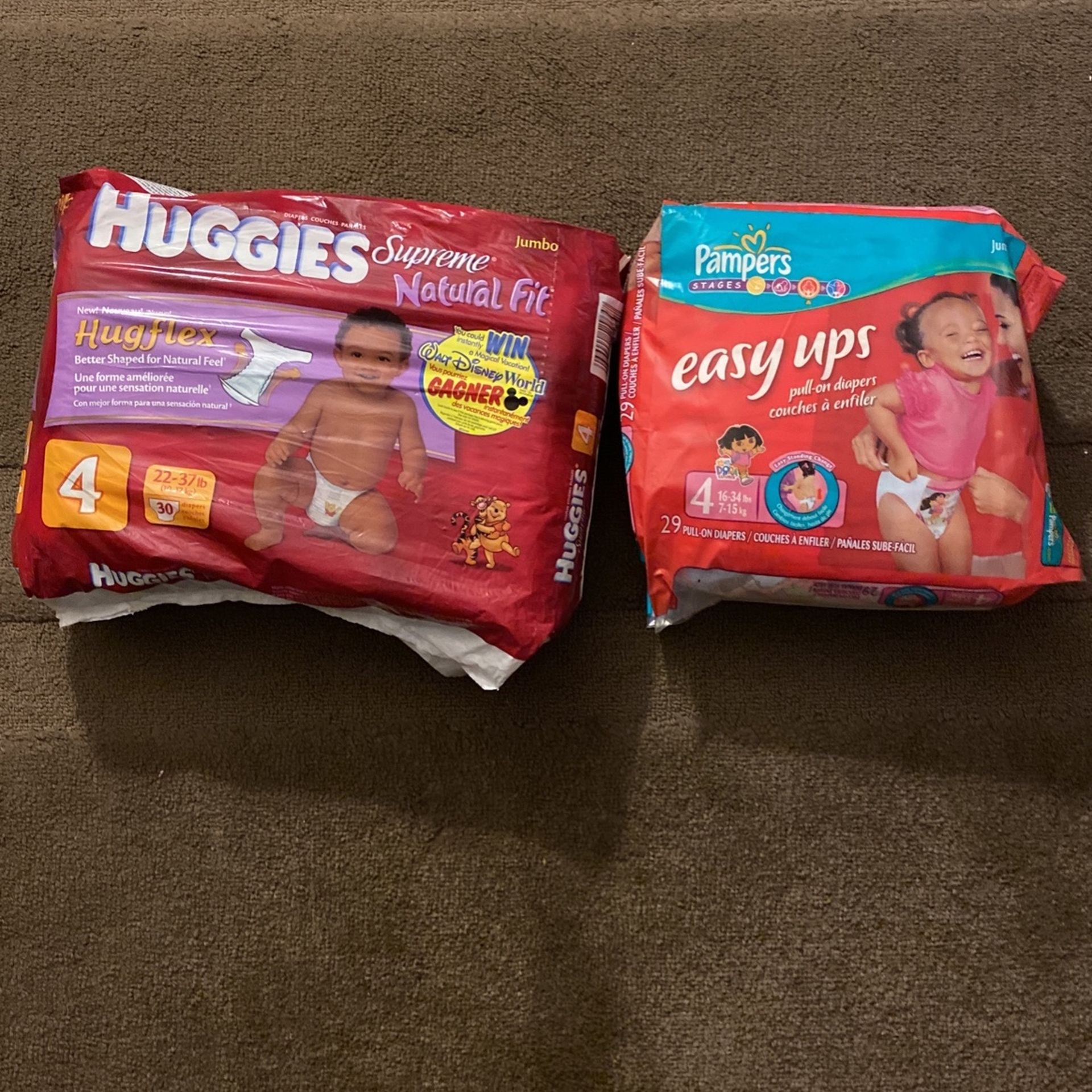 Huggies Supreme Natural fit #30 And Pampers Easy Ups #29 For 4