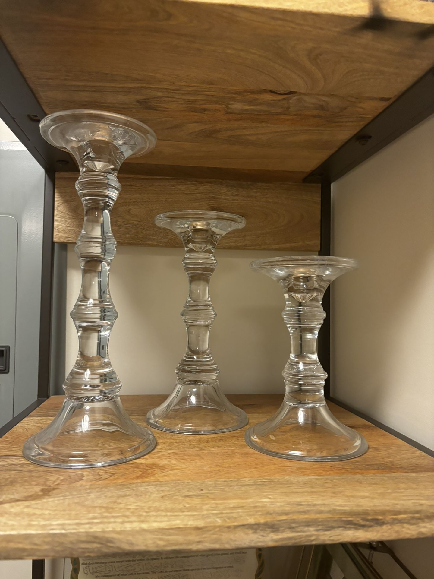 set of 3 glass pillar candlestick holders