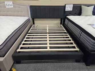 BRAND NEW CHARCOAL LINEN LED FULL PLATFORM BEDFRAME