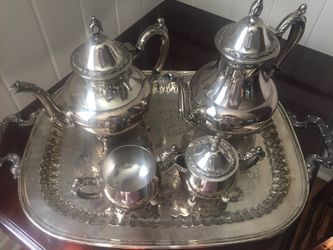Antique Silver Tray with 4 pieces