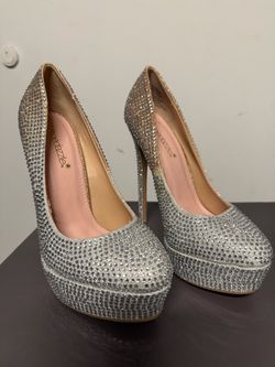 ShoeDazzle Silver Rhinestone Platform Heels