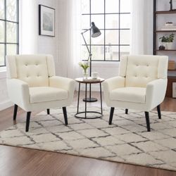 Set of 2 Beige Velvet Upholstery Living Room Chairs [NEW] **Assembly Req**