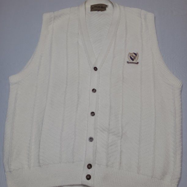 RARE Vintage Utopia UW Huskies Knit Sweater Vest Mens XL Ivory Made In USA