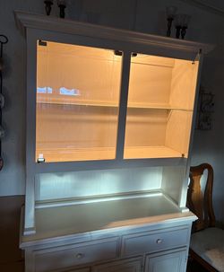 White Dining Room Hutch  with glass & light