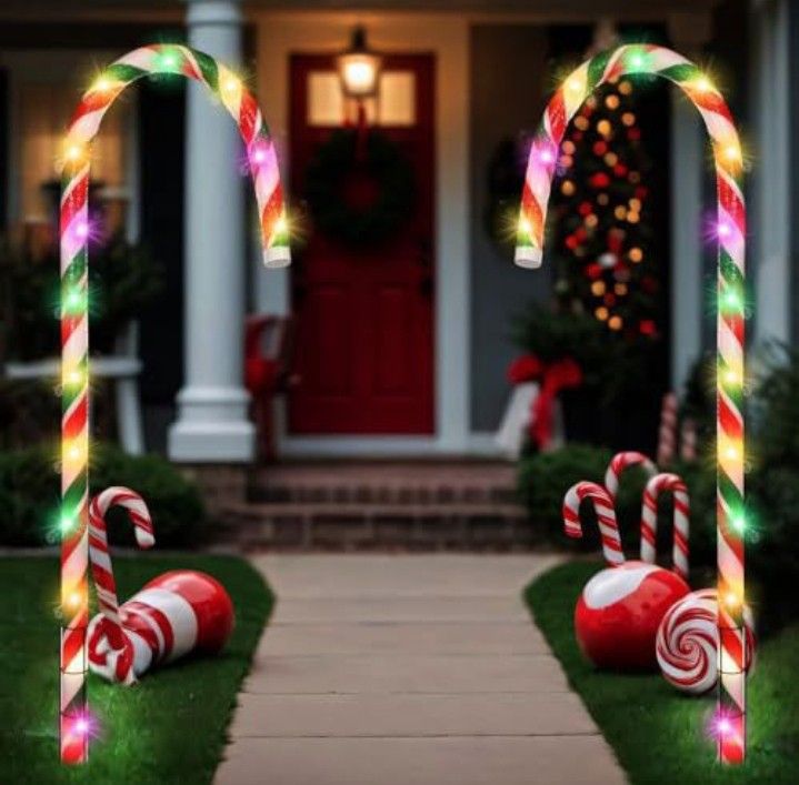 Baquler 2 Pack 6 ft Giant Christmas Candy Cane Lights Outdoor Decoration 6 Light Modes Candy Cane Stake Light Candyland Party Decor for Pathway Garden